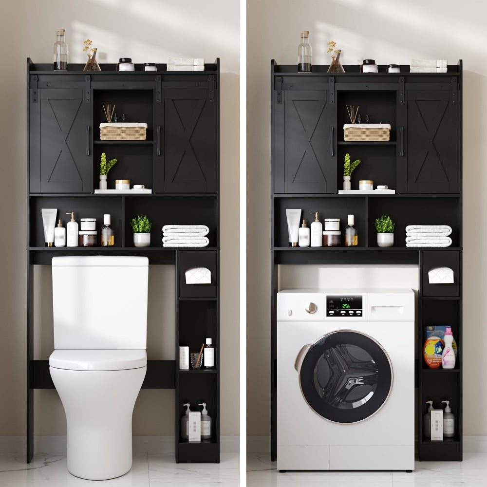 Over-the-Toilet Bathroom Storage Cabinet with 32-Inch Top, Sliding Barn Doors and Nine Color Options