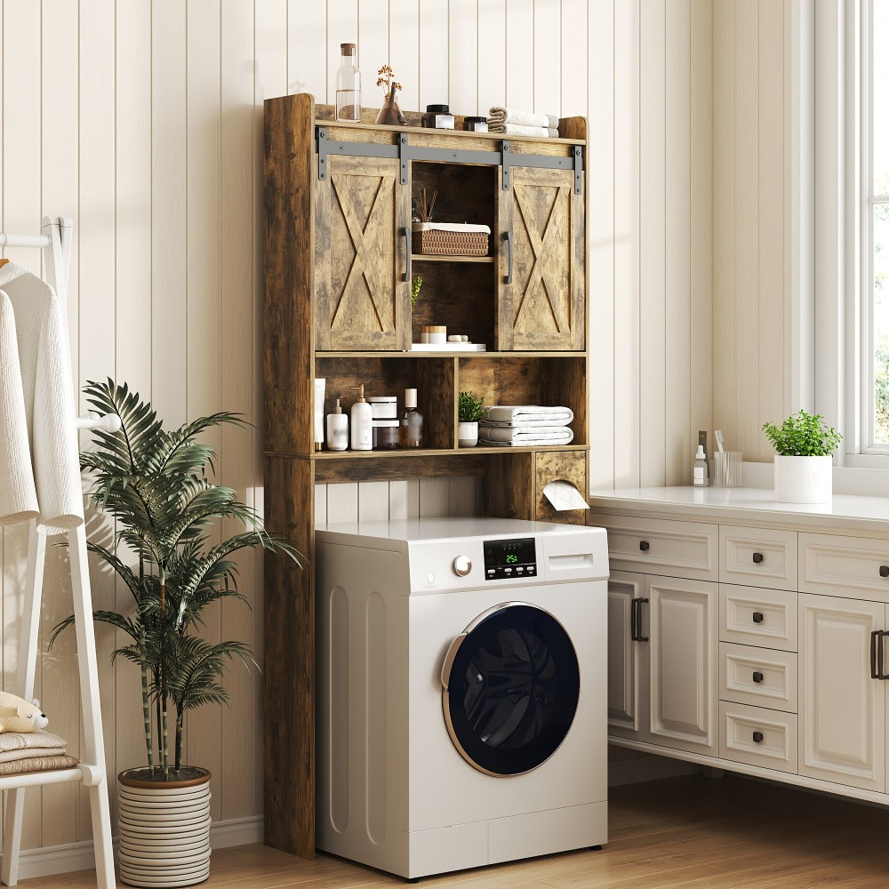Over-the-Toilet Bathroom Storage Cabinet with 32-Inch Top, Sliding Barn Doors and Nine Color Options