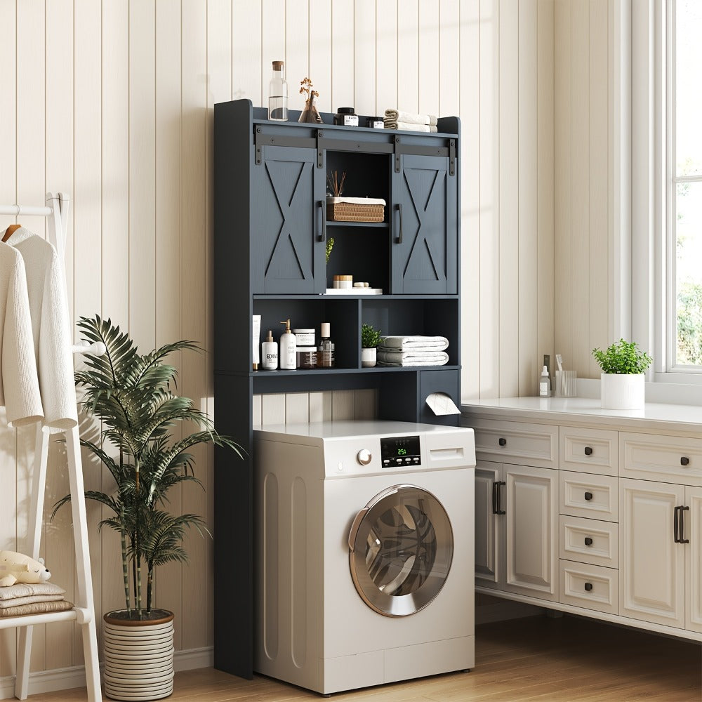 Over-the-Toilet Bathroom Storage Cabinet with 32-Inch Top, Sliding Barn Doors and Nine Color Options