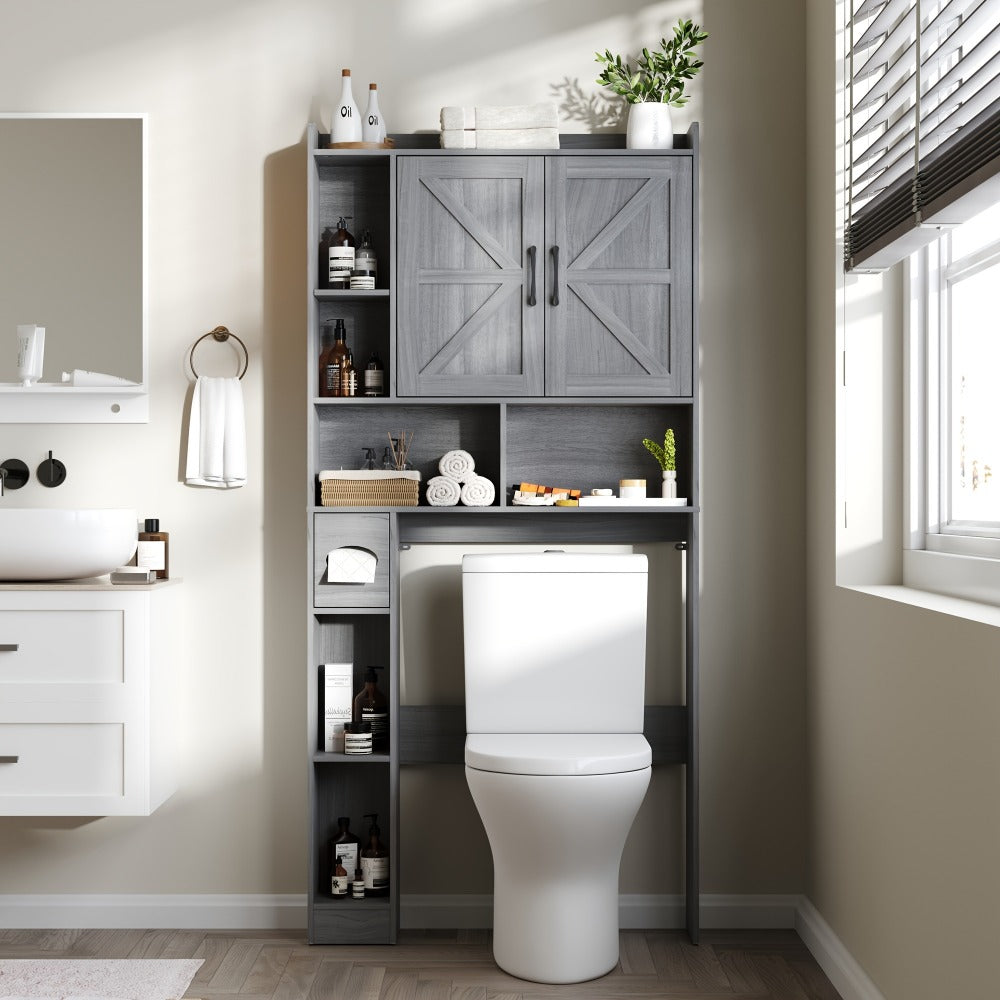 Over-the-Toilet Bathroom Storage Cabinet with 32-Inch Top, Sliding Barn Doors and Nine Color Options