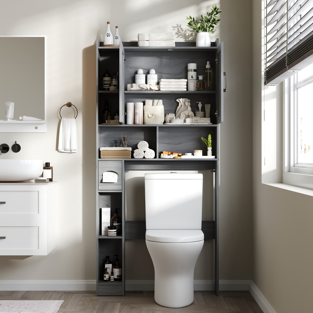 Over-the-Toilet Bathroom Storage Cabinet with 32-Inch Top, Sliding Barn Doors and Nine Color Options