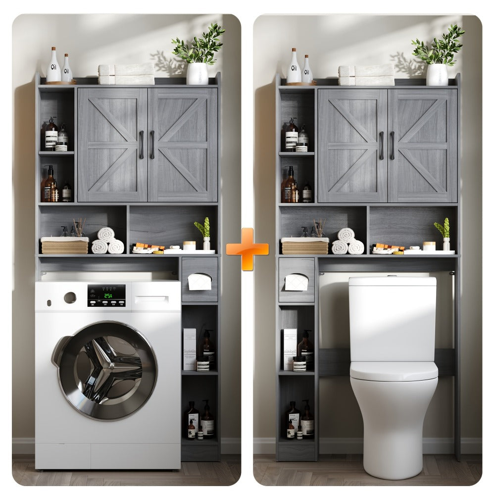 Over-the-Toilet Bathroom Storage Cabinet with 32-Inch Top, Sliding Barn Doors and Nine Color Options