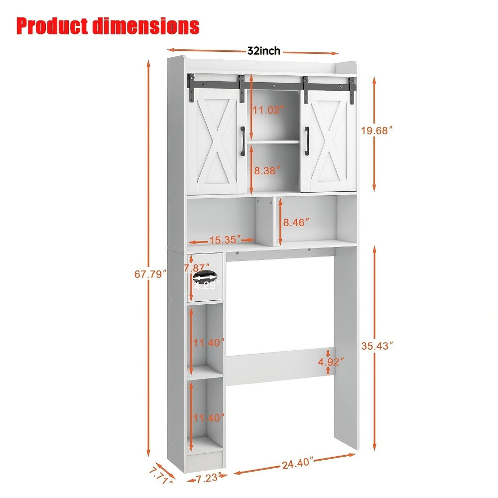 Over-the-Toilet Bathroom Storage Cabinet with 32-Inch Top, Sliding Barn Doors and Nine Color Options