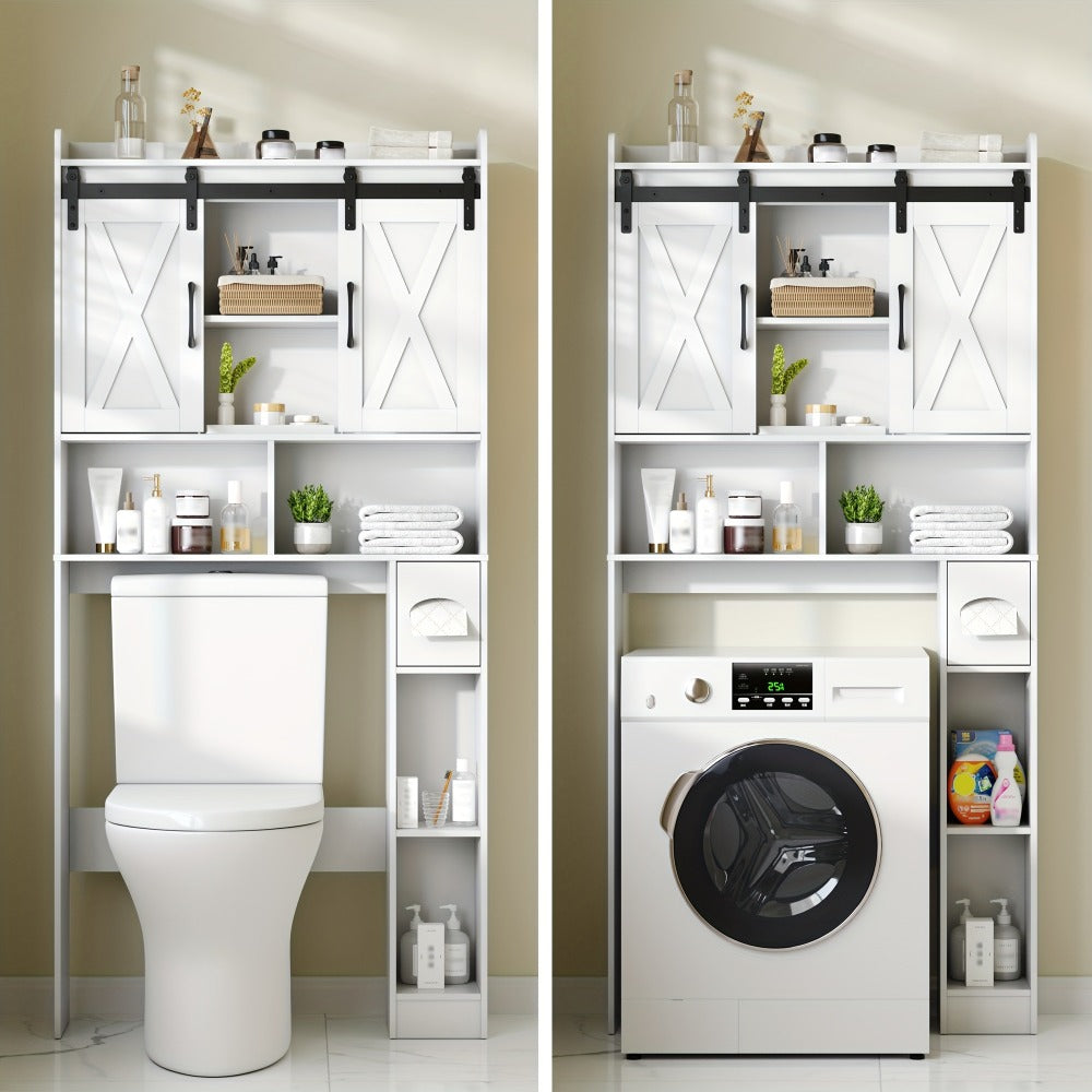 Over-the-Toilet Bathroom Storage Cabinet with 32-Inch Top, Sliding Barn Doors and Nine Color Options
