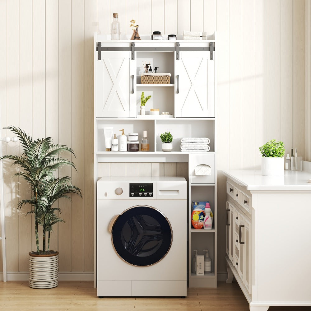 Over-the-Toilet Bathroom Storage Cabinet with 32-Inch Top, Sliding Barn Doors and Nine Color Options