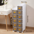 Storage Cabinet Slim PP Drawer Tower with Wheels, Pull-Out Bins and Three, Four or Five Layers