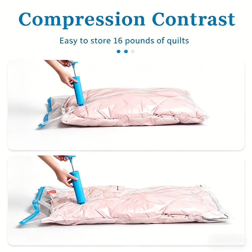 Vacuum Storage Bags with Air Pump, 20-21 Pack Reusable Compression Bags for Clothes, Quilts & Blankets