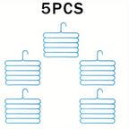 Five-Tier Pants Hangers, 5-Piece Set in Blue, Pink or Green with Horizontal Space-Saving Garment Bars