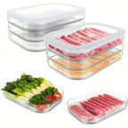 Food Storage Container Four-Tier Stainless Steel Refrigerator Tray Set with Clear Lids and Stacking Rims