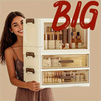 Modular Makeup Storage Cabinet with One or Two Doors, Two Transparent Drawers and White-Gold Trim