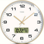 Round Analog Wall Clock with LCD Calendar and Temperature Window, Four Colors and 10- or 12-Inch Sizes