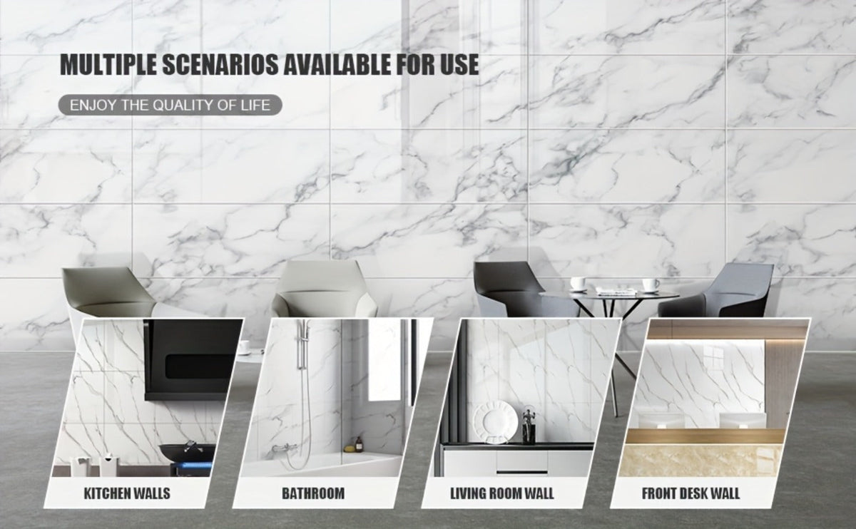 Peel and Stick Wall Panels Marble Pattern Self-Adhesive PVC Wall Tiles Backsplash Stickers for Entryways, Bedrooms and Living Spaces
