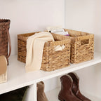 Natural Wicker Storage Baskets with Built-In Handles in 1-, 2- or 4-Pack Shelf Options for Home Organization