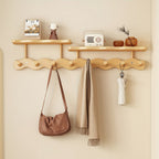 Bamboo Wall Mounted Coat Rack with 8 Hooks, Entryway Coat Hook Rack with Storage Shelf for Entryways, Bedrooms and Living Spaces
