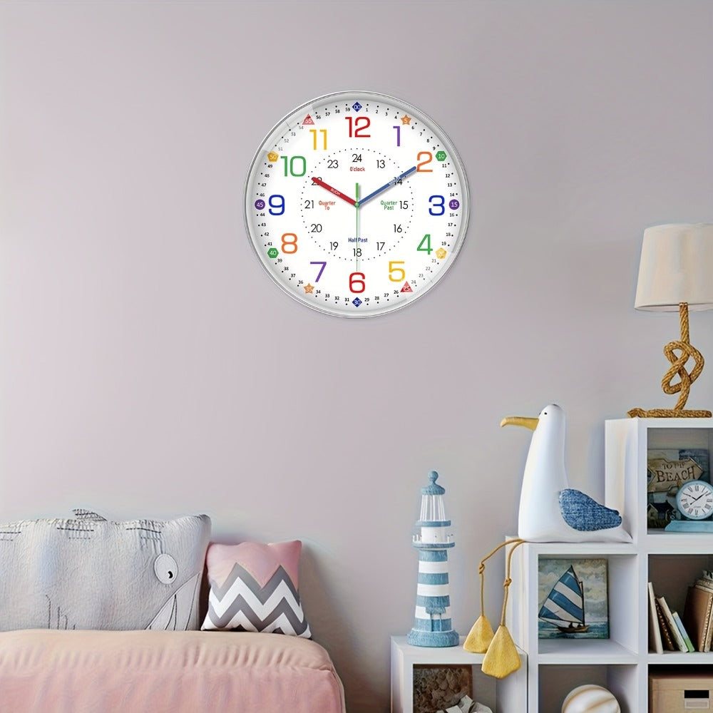 Color-Coded Learning Wall Clock in 8, 10 or 12-Inch Sizes with Minute and Quarter-Hour Markers
