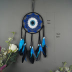 Evil Eye Dream Catcher Wall Decor with Woven Blue Motifs in Black, Beige or Two-Piece Round Set