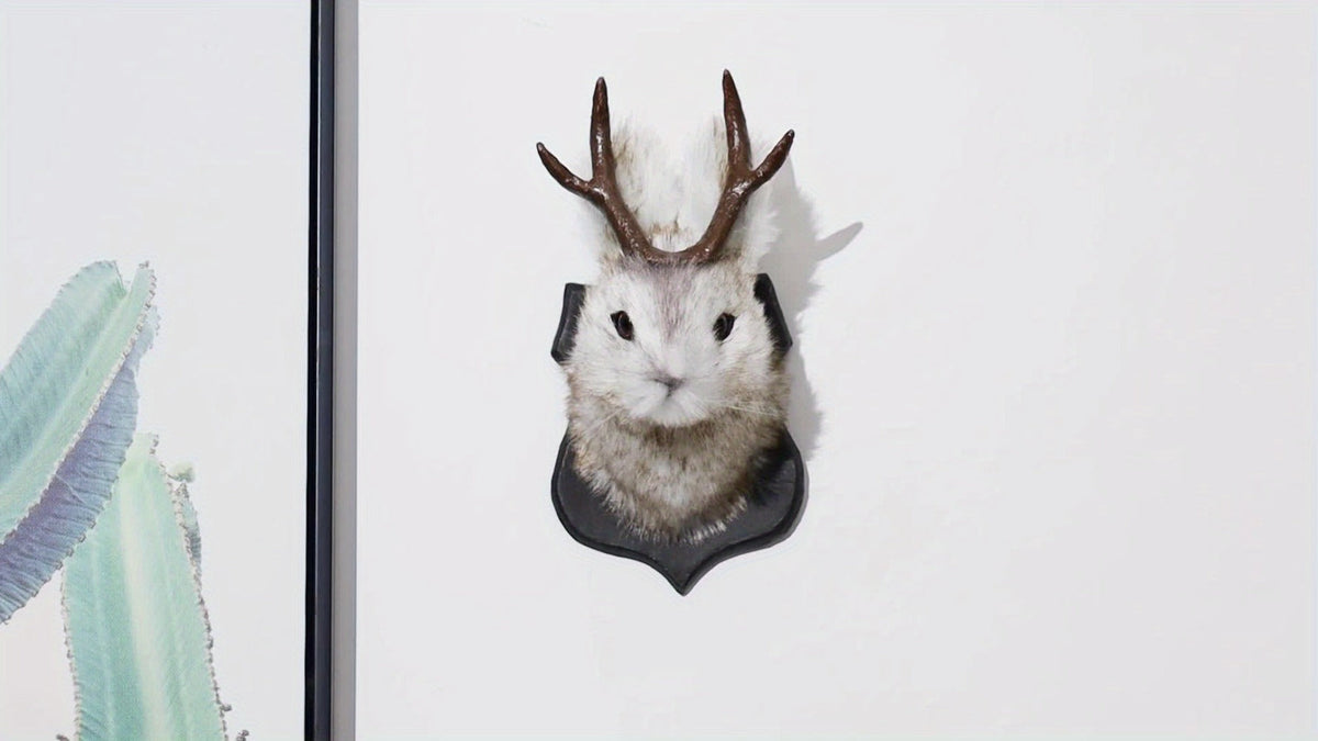 Jackalope Wall Mount Faux Taxidermy Rabbit Head with Antlers - Whimsical 3D Resin Animal Wall Art for Home