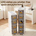 Storage Cabinet Slim PP Drawer Tower with Wheels, Pull-Out Bins and Three, Four or Five Layers