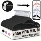 Non-Slip Velvet Hangers with 360° Rotating Hook & Hanger Buckles – Space Saving Closet Organizer Set (50pcs or 20pcs)