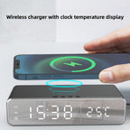 Wireless Charging Alarm Clock with Black or Silver-Tone Housing, Digital Time Display and Top Charging Surface