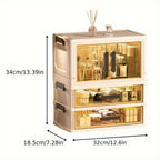 Modular Makeup Storage Cabinet with One or Two Doors, Two Transparent Drawers and White-Gold Trim