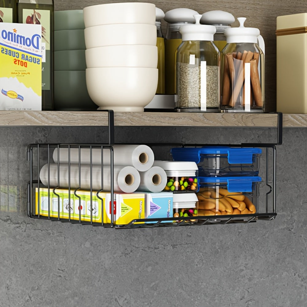 Wall Mount Foldable Storage Basket - Metal Organizer, Collapsible Space Saving for Kitchen Cabinet