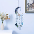Dreamcatcher Moon Suncatcher Wall Hanging, Handmade Boho Wind Chime Pendant for Indoor Outdoor Garden