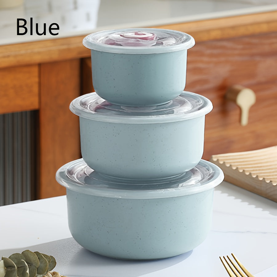 Food Storage Container Refrigerator Set with Three or Four Round Boxes, Flip Lids and Nested Capacities