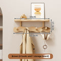 Coat Rack Wall Mounted Wood-and-Metal Organizer with Upper Shelf and 4 or 8 Hooks for Entryway Storage