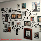 Family Tree Wall Sticker 3D Acrylic Photo Frame Collage – Removable Leaf-Shaped Picture Display with "Family" & "Love" Text, Peel & Stick Living Room Wall Decor, 81.5 x 57.48 Inches