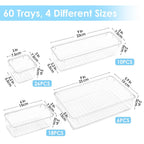 Drawer Storage Organizer Set 60-Piece Clear Plastic Bins in Four Sizes for Desk, Kitchen or Office