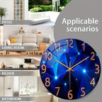 Blue Glass-Face Wall Clock with Gold-Tone Numerals, Quartz Movement and Five Diameter Options from 12 to 24 Inches