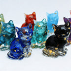 Standing Cat Figurine Set with Eight Crystal-Resin Figures in Random Mixed Colors, Approximately 4cm High
