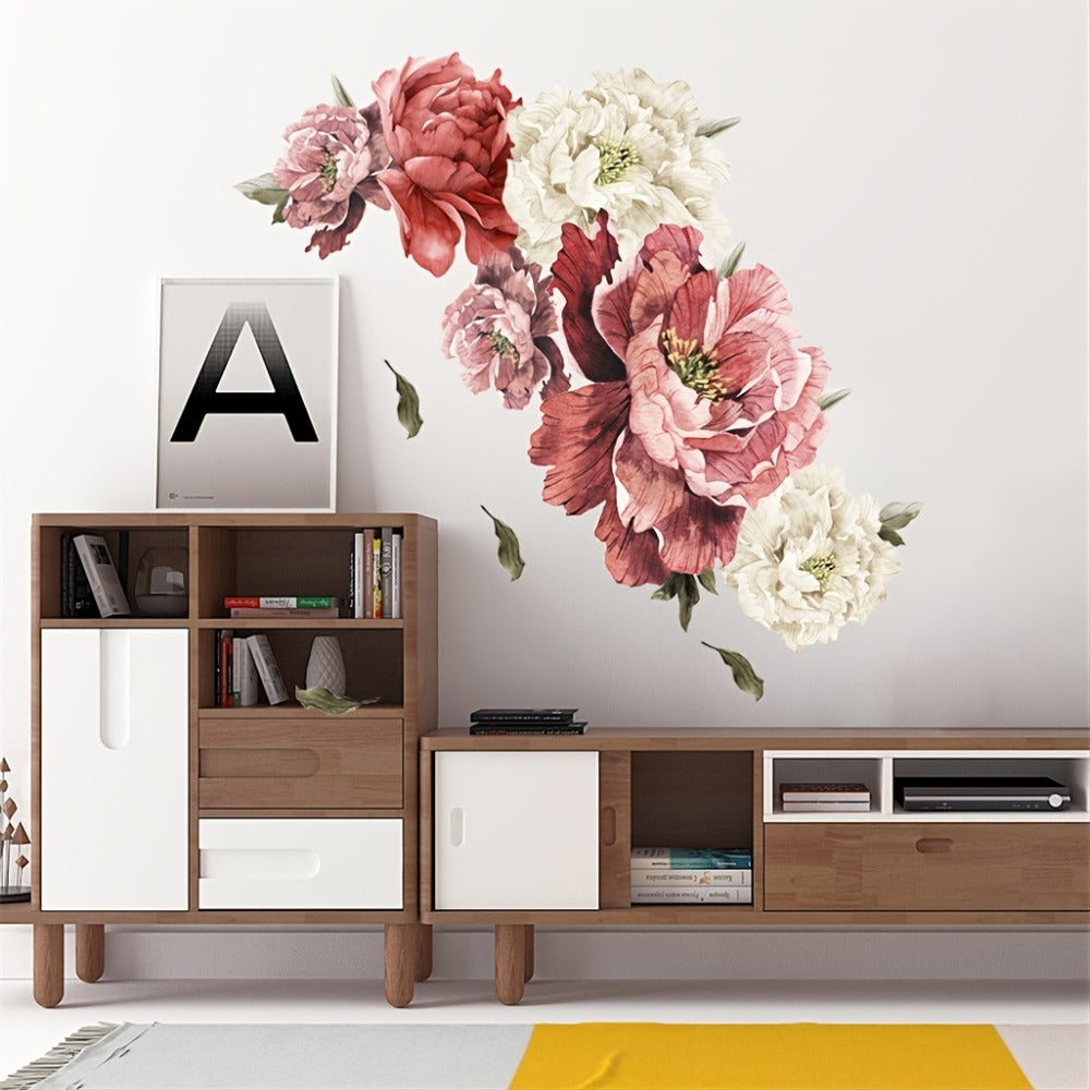Peony Flower Window Glass Sticker – Anti-Collision Waterproof Decorative Glass Film, European Floral Wall & Window Decal for Home Decor, 17.7 x 47.2 Inches (2 Styles)