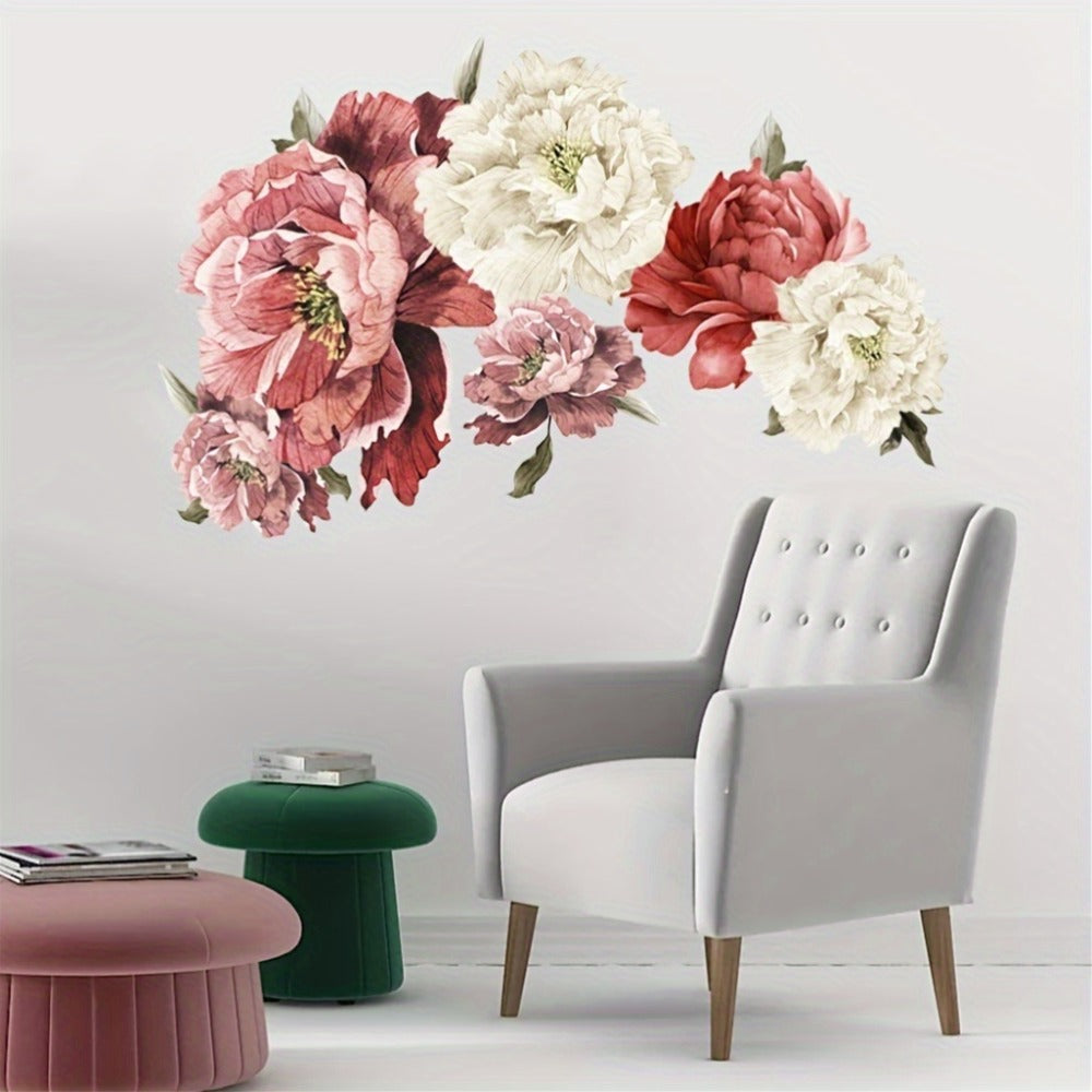 Peony Flower Window Glass Sticker – Anti-Collision Waterproof Decorative Glass Film, European Floral Wall & Window Decal for Home Decor, 17.7 x 47.2 Inches (2 Styles)