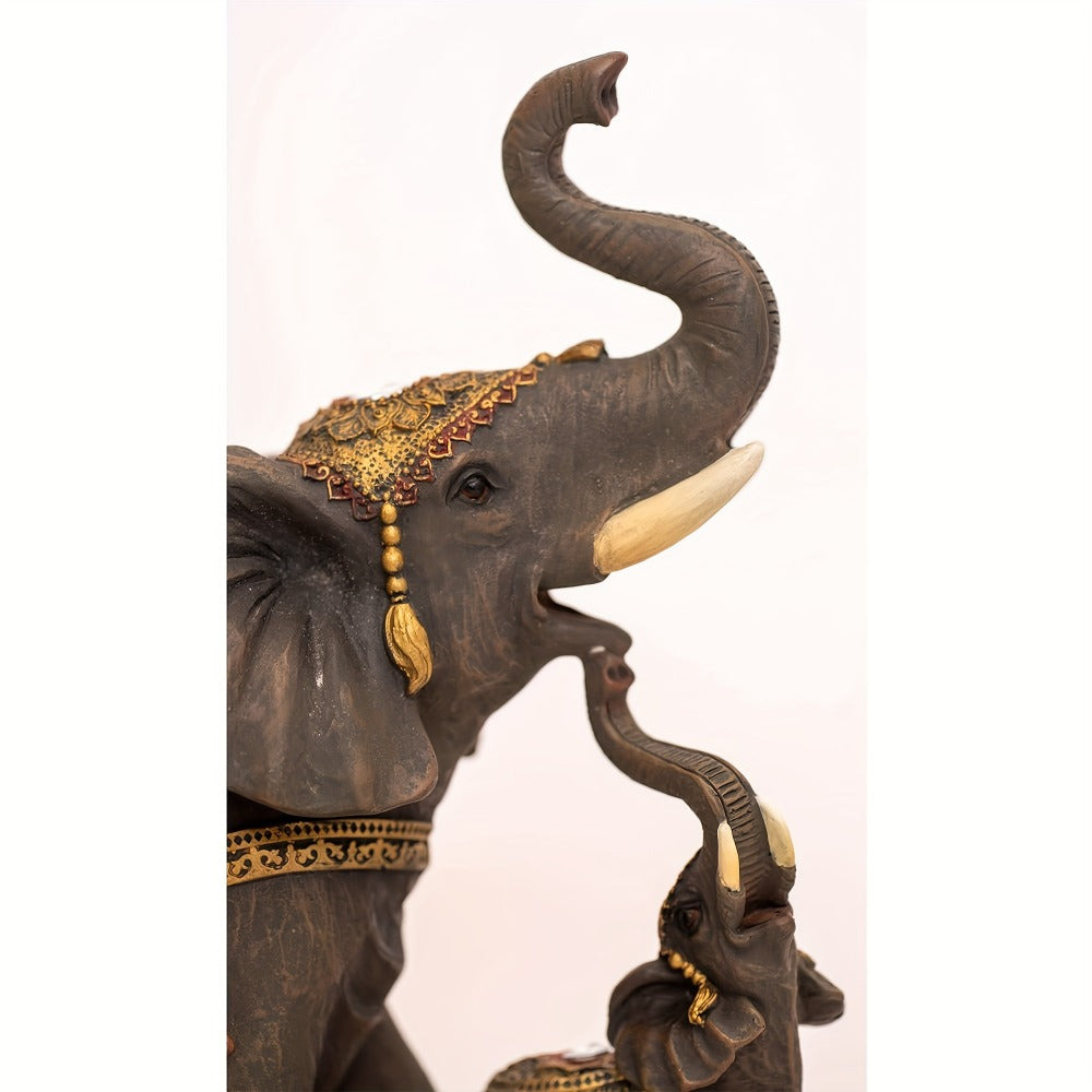 Elephant Statue Figurine for Home Decor – Mama & Baby Elephant Trunk Up Lucky Sculpture 12 Inch Polyresin Good Luck Ornament for Living Room Office Desk Bedroom Housewarming Birthday Christmas Gift for Women