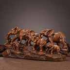 Elephant Family Figurine with Resin Herd Sculpture on Textured Base, 36 x 16 x 10cm Horizontal Shelf Format