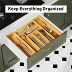 Expandable Bamboo Drawer Organizer with 6–8 Compartments, Sliding Sides and Natural Wood Finish