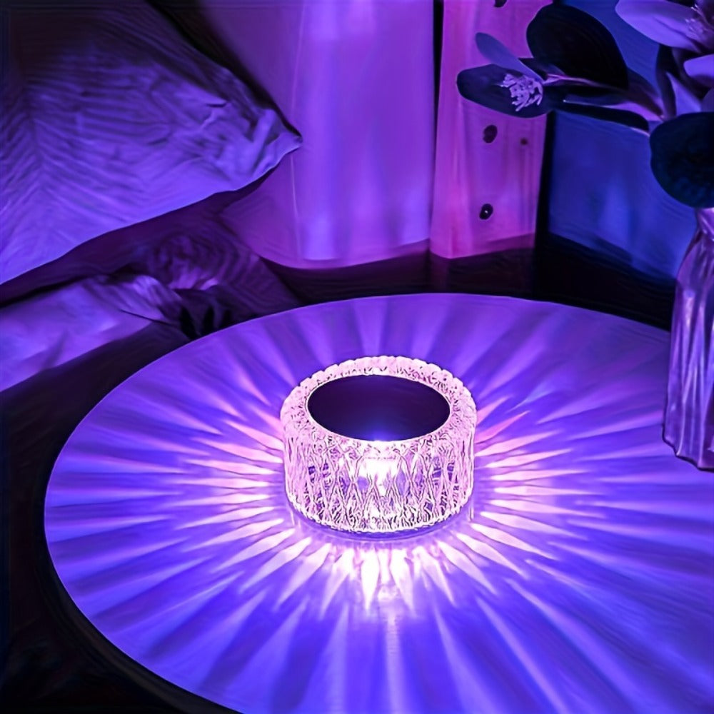 RGB LED Desk Lamp 16 Color Crystal Effect - Portable Battery Powered Night Light with Remote & Touch Control