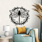 Metal Dragonfly Wall Art, Black Iron Dragonfly Wall Decor, Intricate Animal Print Design for Garden, Patio and Yard Use