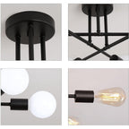 Sputnik Chandelier 6-Light Black Industrial Ceiling Light Fixture Semi Flush Mount for Bedroom Dining Room Living Room Kitchen