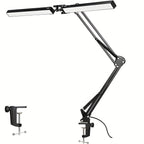 Dual-Head LED Desk Lamp with 28-Inch Light Bars, Clamp Base, USB Controller and Three Color Modes