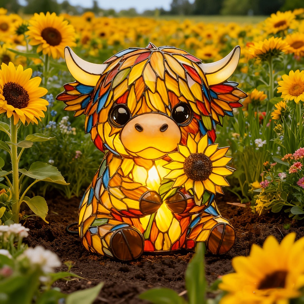 Highland Cow Desk Lamp USB Powered Cute Cow Night Light Handcrafted Sunflower Design Bedroom for Entryways, Bedrooms and Living Spaces