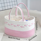 Oval Woven Rope Storage Basket, 14.17 x 9.06 x 6.69 Inches with Braided Handles and Divided Liner
