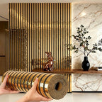 3D Mirror Slat Wall Panel Self-Adhesive Peel and Stick Gold Silver Metallic Grid Wall Sticker, for Entryways, Bedrooms and Living Spaces