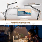 Dual-Head LED Desk Lamp with 28-Inch Light Bars, Clamp Base, USB Controller and Three Color Modes