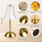 Crystal LED Table Lamp Vintage USB Rechargeable 3 Color Dimmable Touch Control Bedside Night Light for Bedroom Living Room Office Reading Relaxation Ambiance Modern Desk Lamp 1pc or 2pcs
