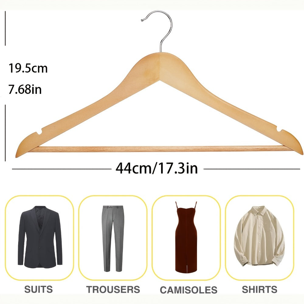 Solid Wood Clothes Hangers, 10/20/30 Pack Champagne Sturdy Wooden Coat Hangers for Jackets, Dresses & Heavy Coats