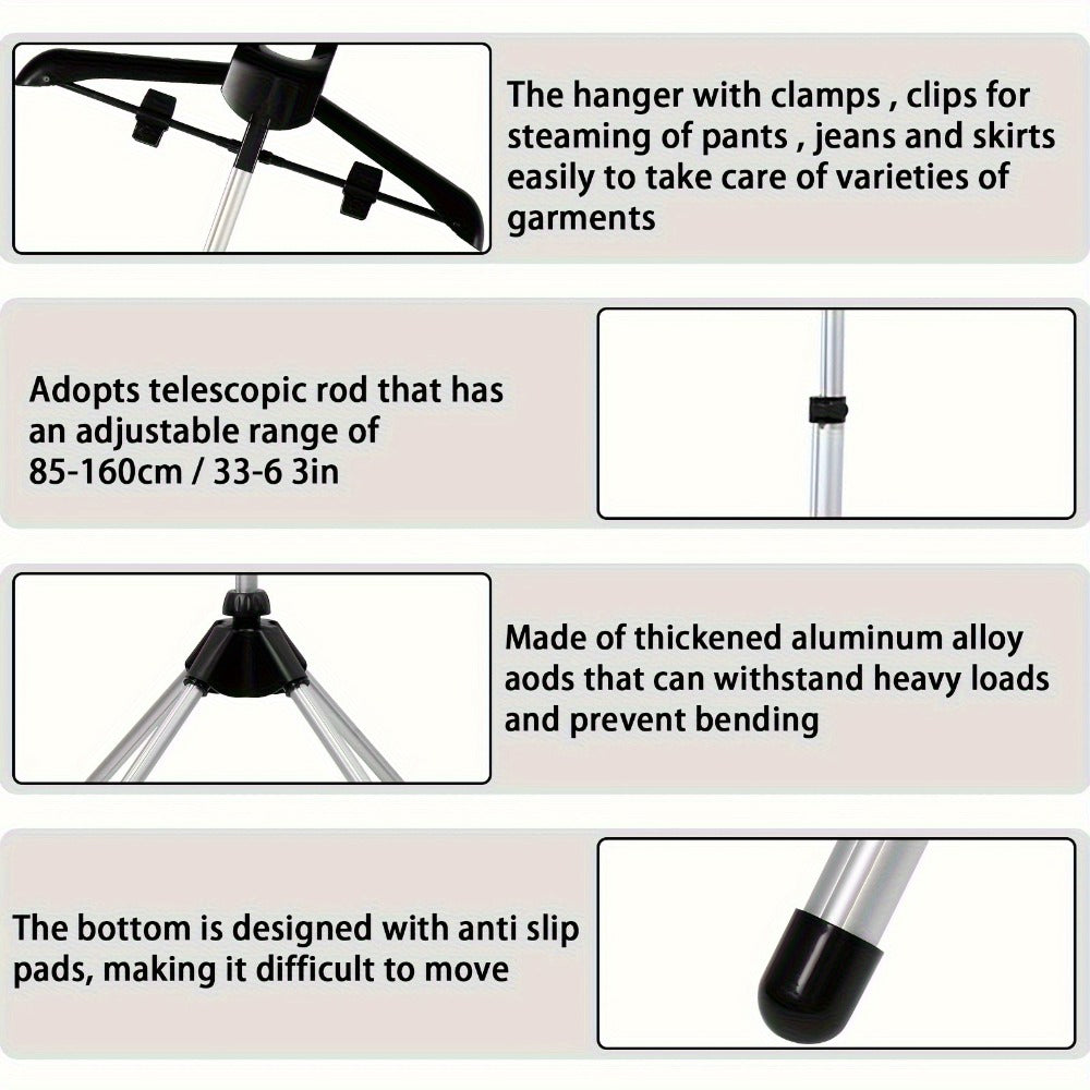 Telescopic Garment Drying Stand with Three Rotating Hanger Arms, Adjustable Height and Gray or Black Finish