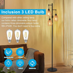 Boho Rattan Floor Lamp Dimmable, 3-Light Stepless Dimming Standing Lamp with Natural Rattan Shade & Metal Base for Living Room